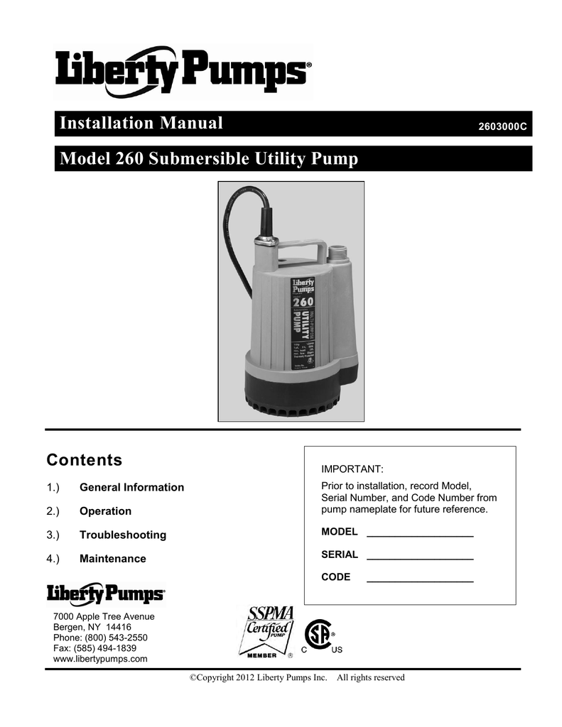 Liberty Pumps 2602 260Series 1/6 HP Submersible Utility Pump