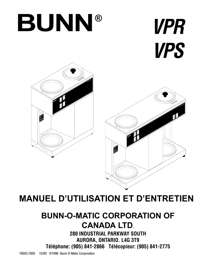 BUNN® VPR VPS Manualzz