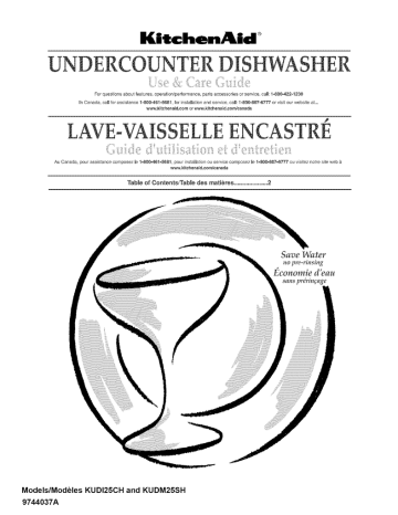 KitchenAid KUDM25SHBT1 Dishwasher Owner's Manual | Manualzz