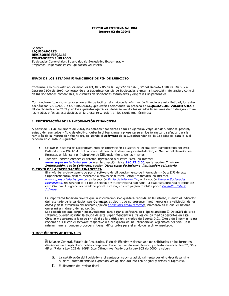 Circular Externa No 004 Superintendencia De Sociedades Manualzz