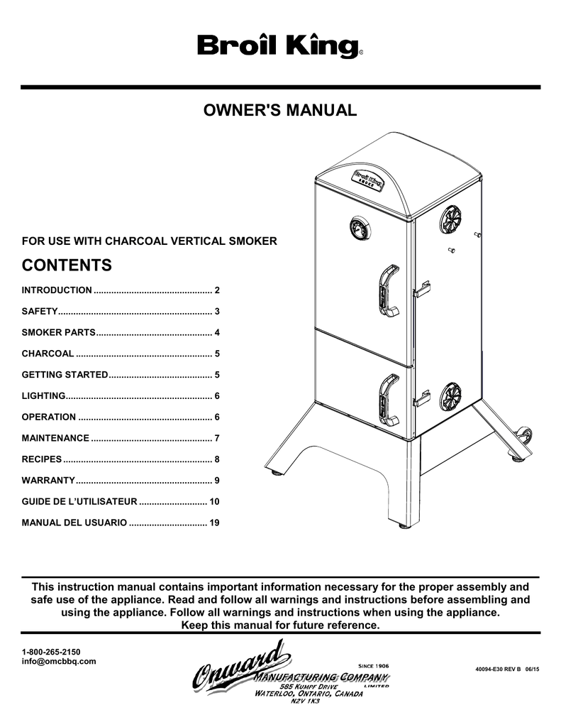 BroilKing Smoke Vertical Charcoal Smoker Owner Manual Manualzz