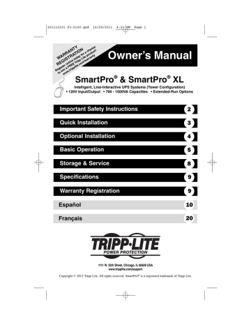Tripp Lite SmartPro/SmartPro XL UPS Owner's Manual | Manualzz