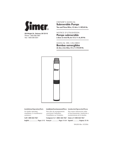 Simer Submersible Pumps Owner's Manual | Manualzz