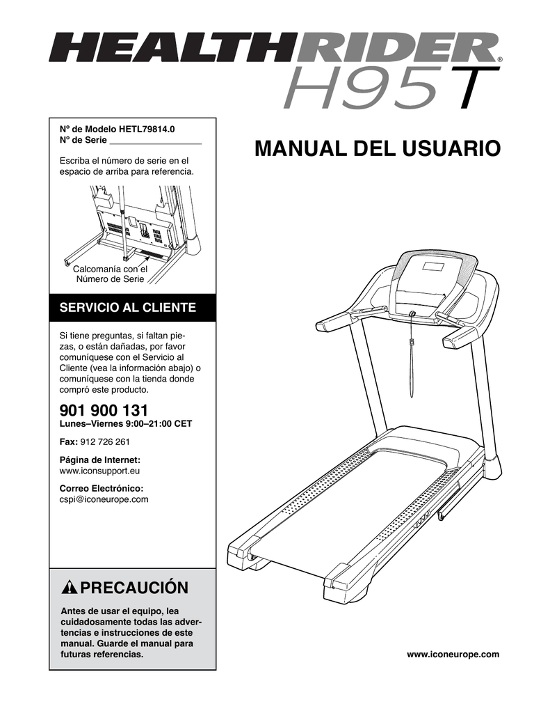 HealthRider HETL79814 H95T TREADMILL Manual de usuario Manualzz