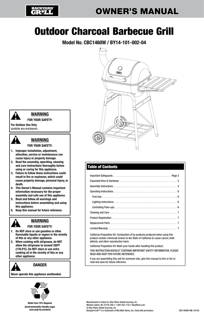 Outdoor Charcoal Barbecue Grill Manualzz