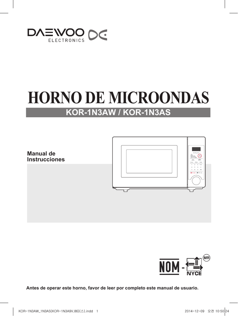 Daewoo KOR-1N3AW Manual de usuario | Manualzz