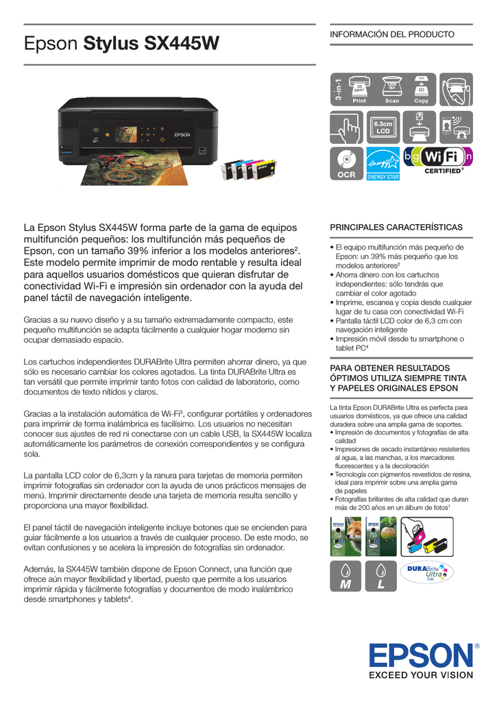 Epson Stylus SX445W Ficha técnica | Manualzz