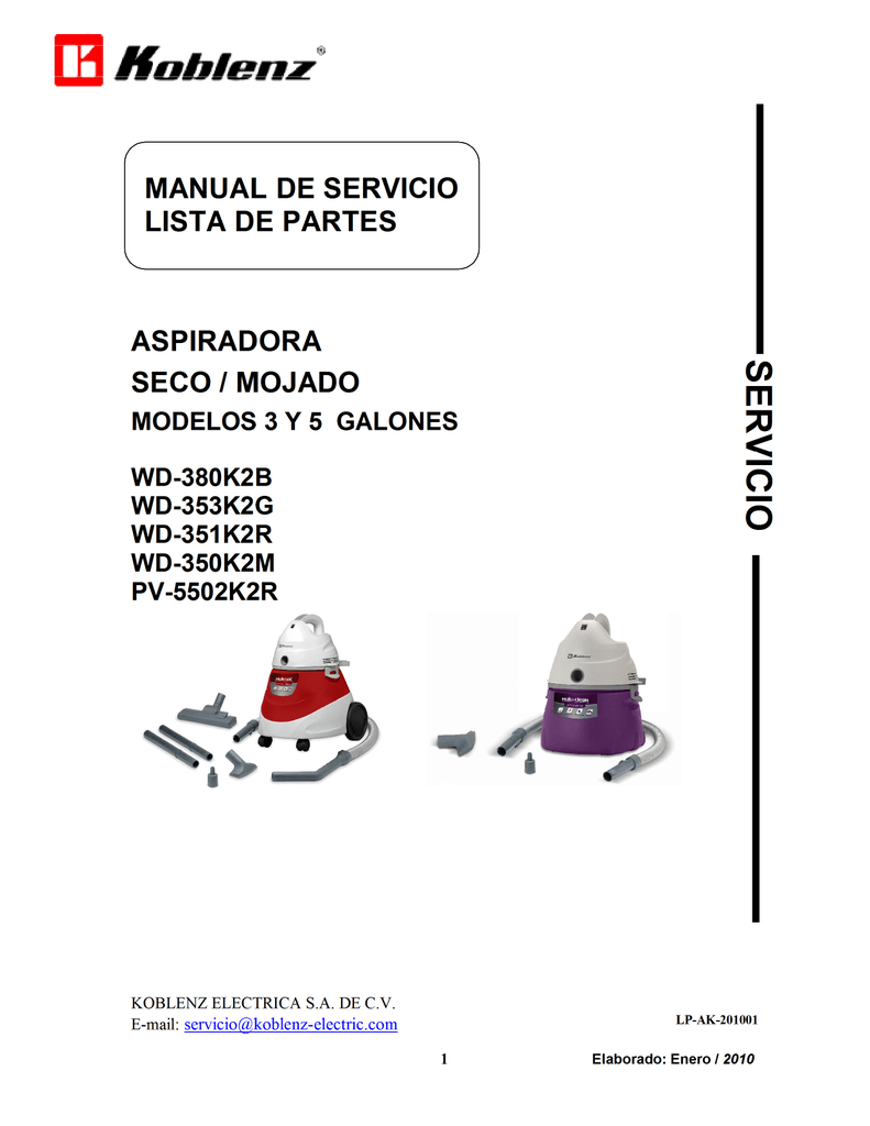 aspiradora wd-353 k2g, wd-380 k2b, wd-k2m, wd-351 k2r, pv | Manualzz