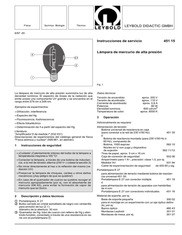 LEYBOLD DIDACTIC GMBH Instrucciones de servicio 451 15 | Manualzz