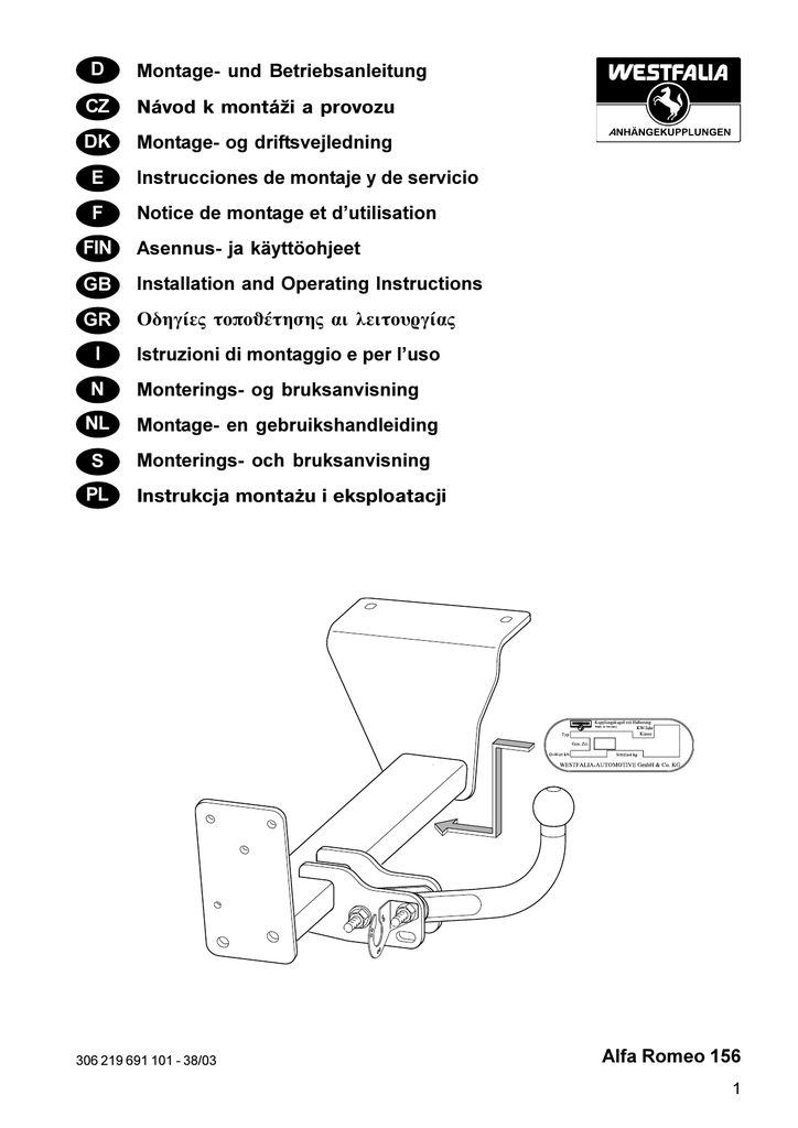 Alfa Romeo 156 D Montage Und Betriebsanleitung Navod K Manualzz