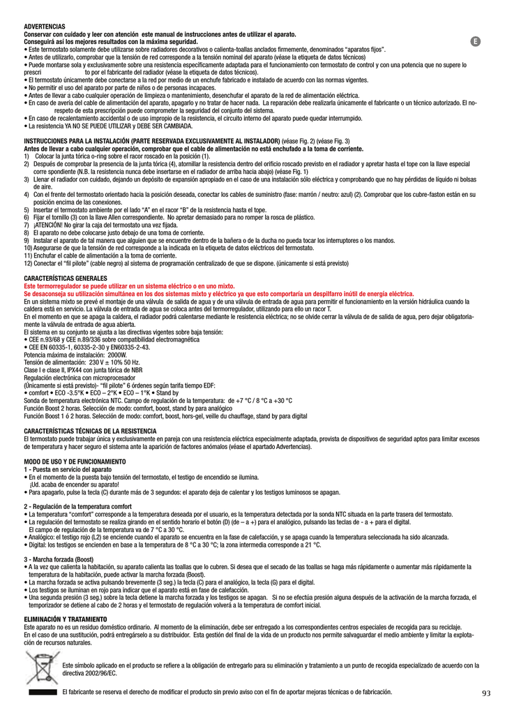 Mode D Emploi Notice Thermostat Tibelec 98651