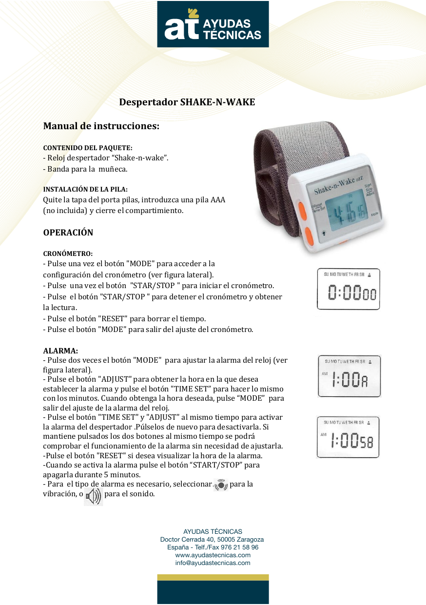 Despertador SHAKENWAKE Manual de instrucciones Manualzz