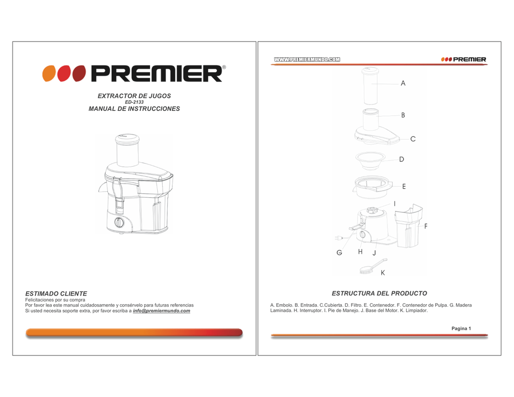 Premier ED-2133 Instruction manual | Manualzz