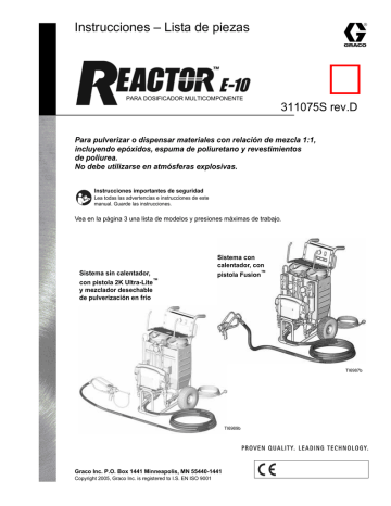 Graco 311075d , Dosificador multicomponente Reactor E-10 Owner's Manual | Manualzz