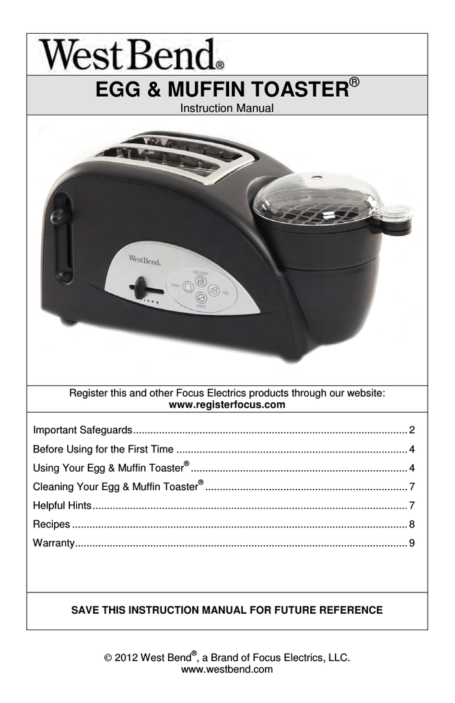 West Bend 4SLICE EGG & MUFFIN TOASTER Instruction manual Manualzz