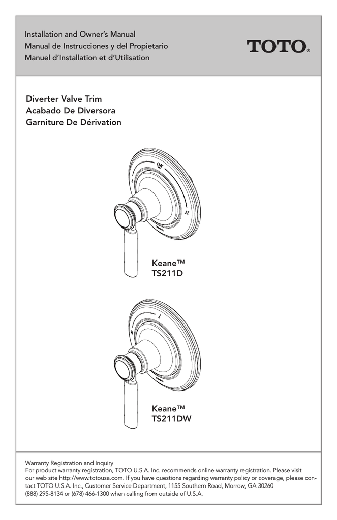 TOTO CP Keane™ Brass Diverter Trim Installation Manual Manualzz