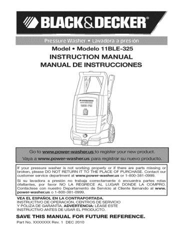 11BLE-325 BLACK & DECKER Power Washers parts