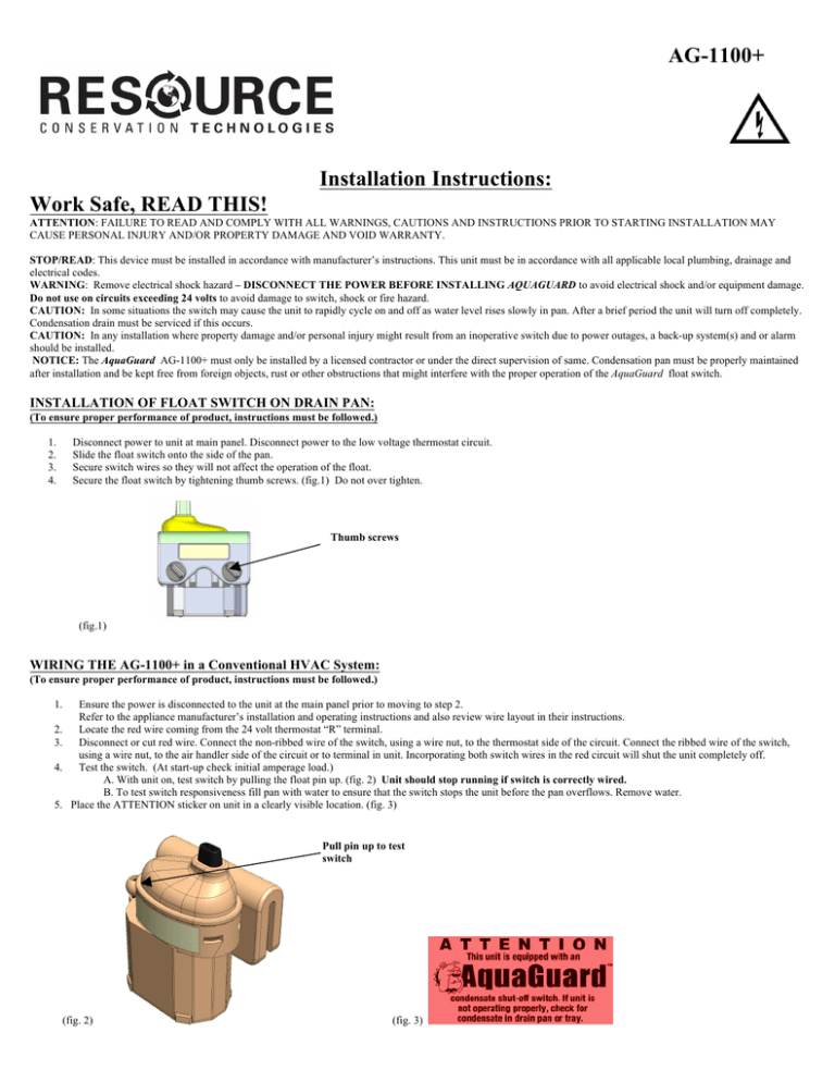 AG-1100+ Installation Instructions: Work Safe, READ THIS! | Manualzz
