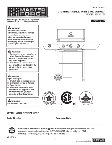 Master Forge GD4215S Use & Care Manual | Manualzz