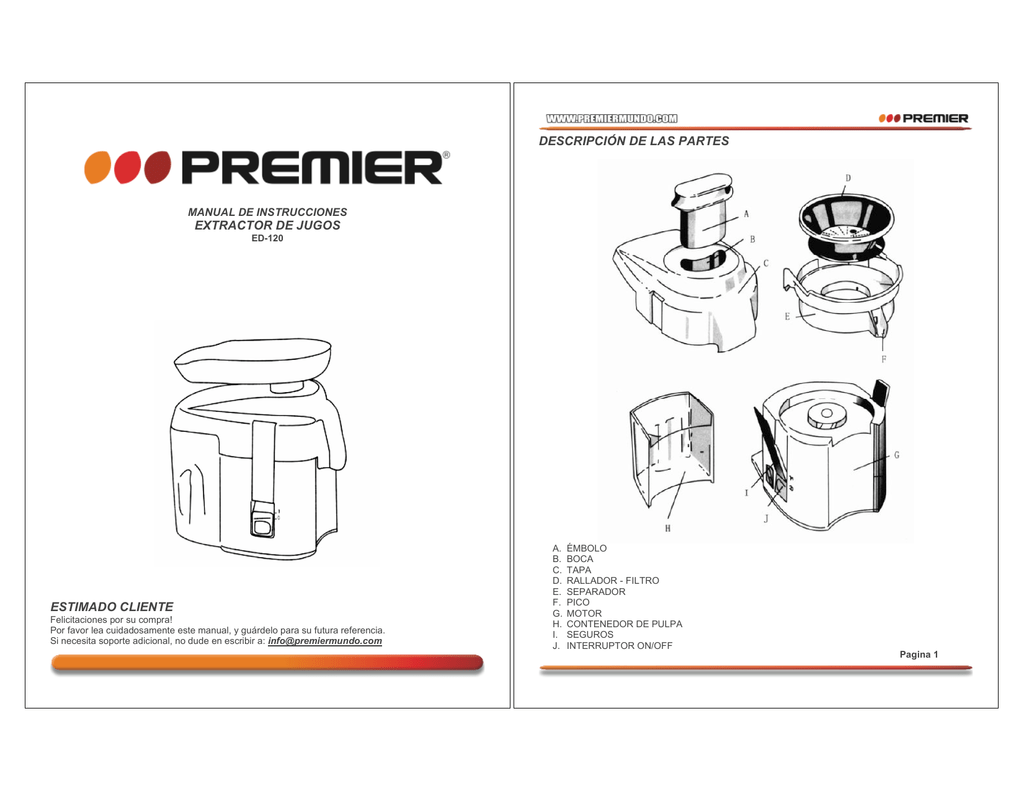 EXTRACTOR DE JUGOS ESTIMADO CLIENTE | Manualzz