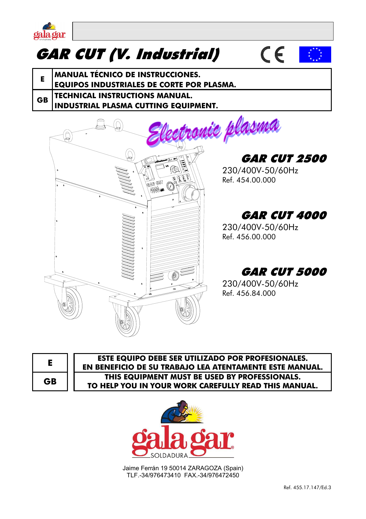 gala gar GAR CUT 2500 Technical Instruction Manual