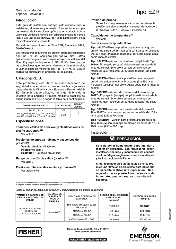 Fisher EZR Pressure Reducing Regulator Installation guide | Manualzz