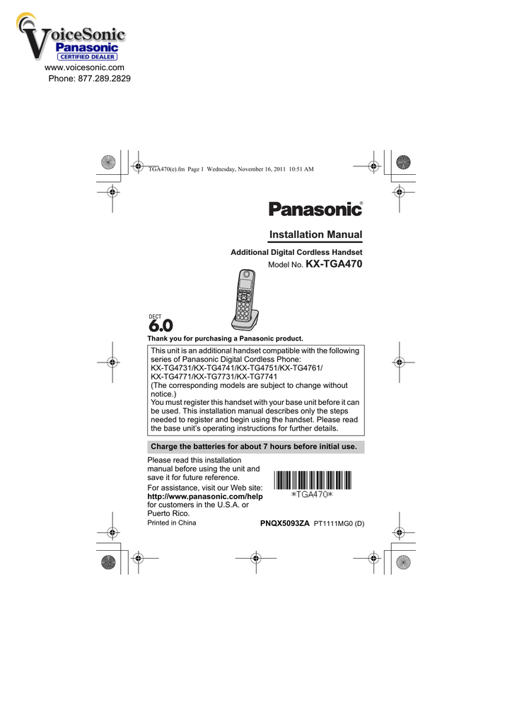 Panasonic KX-TGA470 Extra Handset for KX TG47 | Manualzz