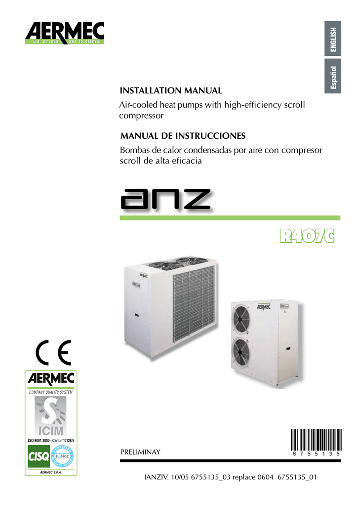 Installation Manual Air Cooled Heat Pumps With High Manualzz