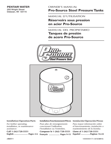 Pro-Source Steel Pressure Tanks Réservoirs sous | Manualzz