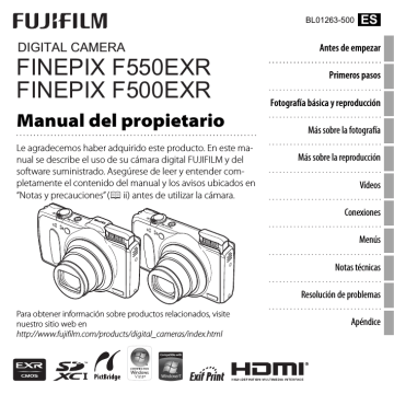Fujifilm Fuji Finepix F550EXR F500EXR Cámara Digital Manual/instrucciones básicas 