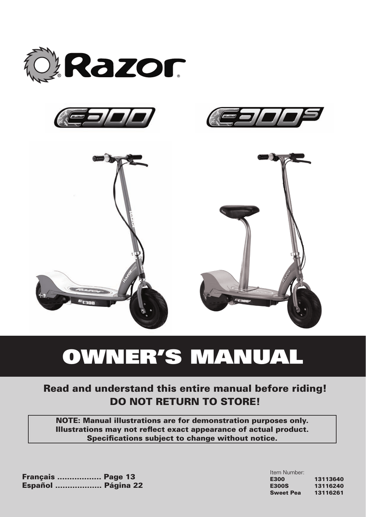 Razor E300 Series Owner's Manual Manualzz