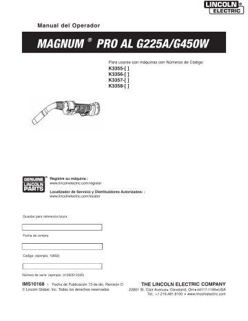 Lincoln Electric Magnum PRO AL G225A Rear Trigger - 12 pin - K3355-4 Instrucciones de operación | Manualzz