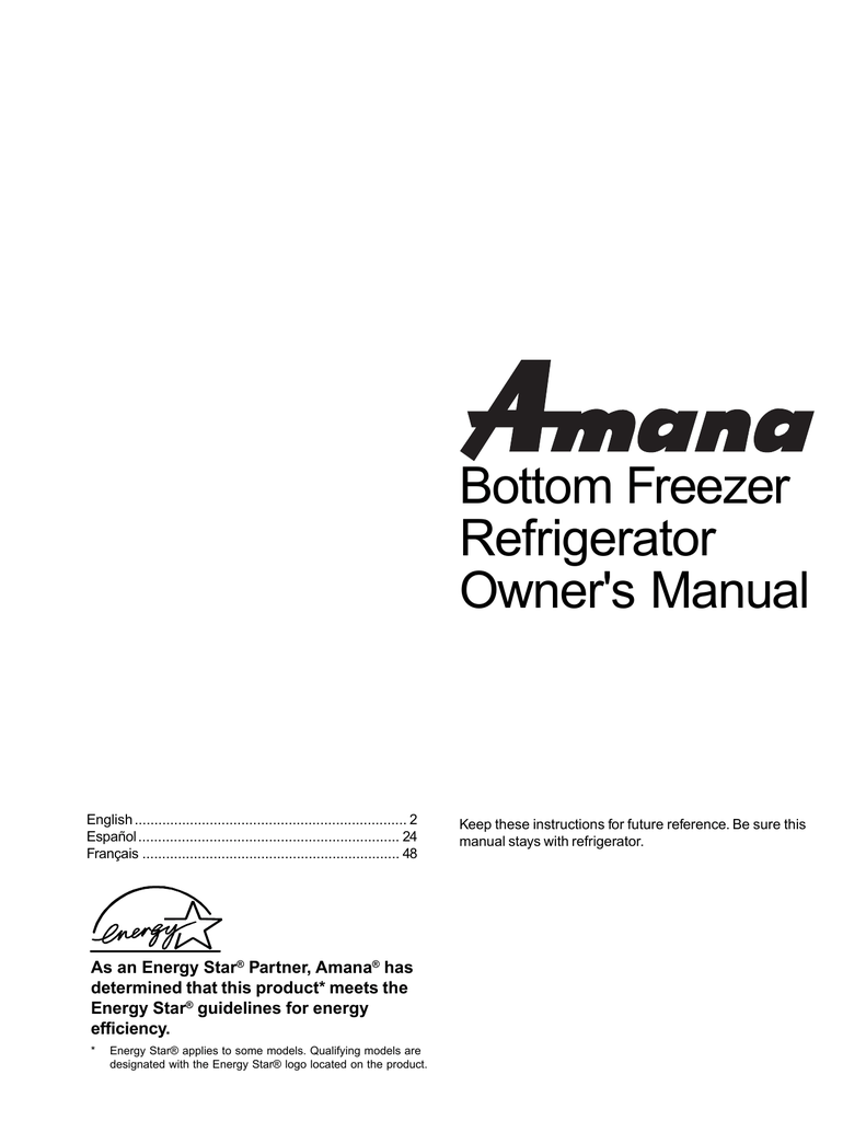 Amana BRD18V1W Réfrigérateur combiné Owner Manual Manualzz
