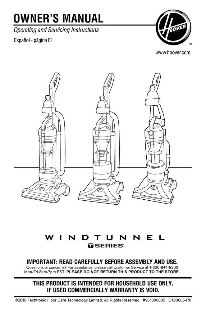 Hoover WINDTUNNEL T Owner's Manual Manualzz