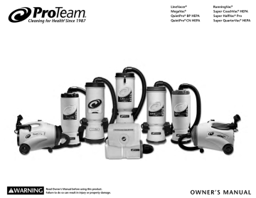Pro Team 107146 QuietPro® 7.2A BP HEPA Commercial Vacuum Owner's Manual | Manualzz