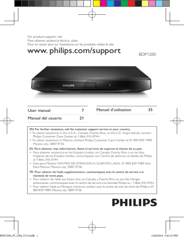 BDP1200/F7 | Manual de usuario | www. philips.com/support | Manualzz