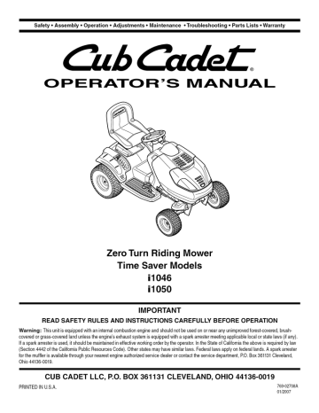 Cub Cadet Time Saver i1050, i1046, Time Saver i1046, 17AF9BKH756, 17RF9BKH756 El manual del ...