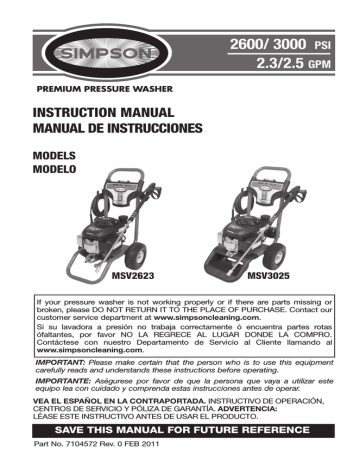 Simpson MSV2623, MSV3025, MSV2623-S, S2700H, MSH3125 Instruction manual | Manualzz