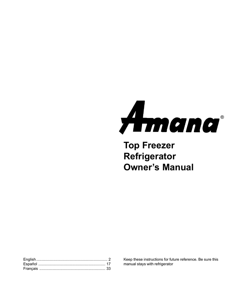 Amana UPRIGHT FREEZER Owner's Manual Manualzz