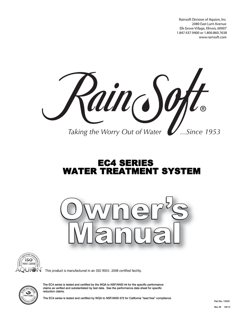 RainSoft EC4 SERIES Owner's manual | Manualzz