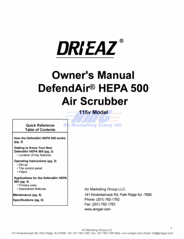 Dri-Eaz DefendAi HEPA 500 115v Owner's Manual | Manualzz