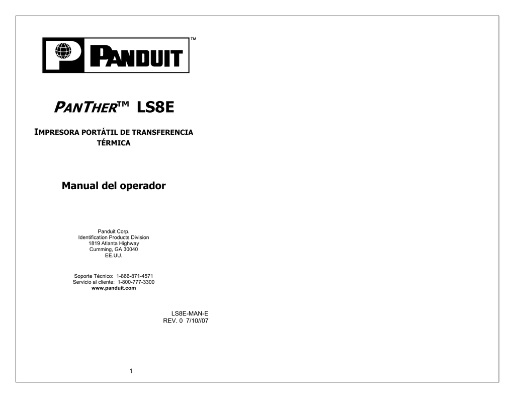 Panduit LS8E-KIT LS8 Printer El manual del propietario | Manualzz