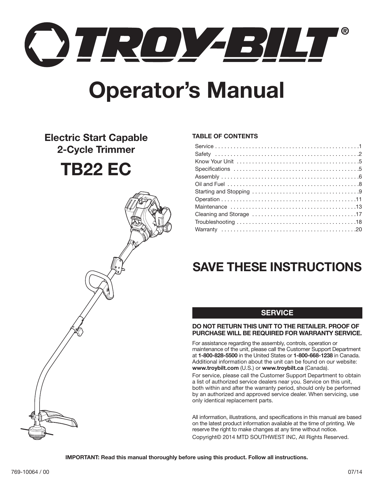 TroyBilt TB22 EC User manual advertencia Manualzz