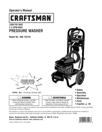 Craftsman 580752181 Pressure Washer Owner's Manual | Manualzz