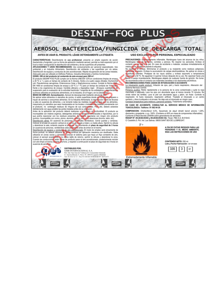 Etiqueta DESINF-FOG PLUS | Manualzz