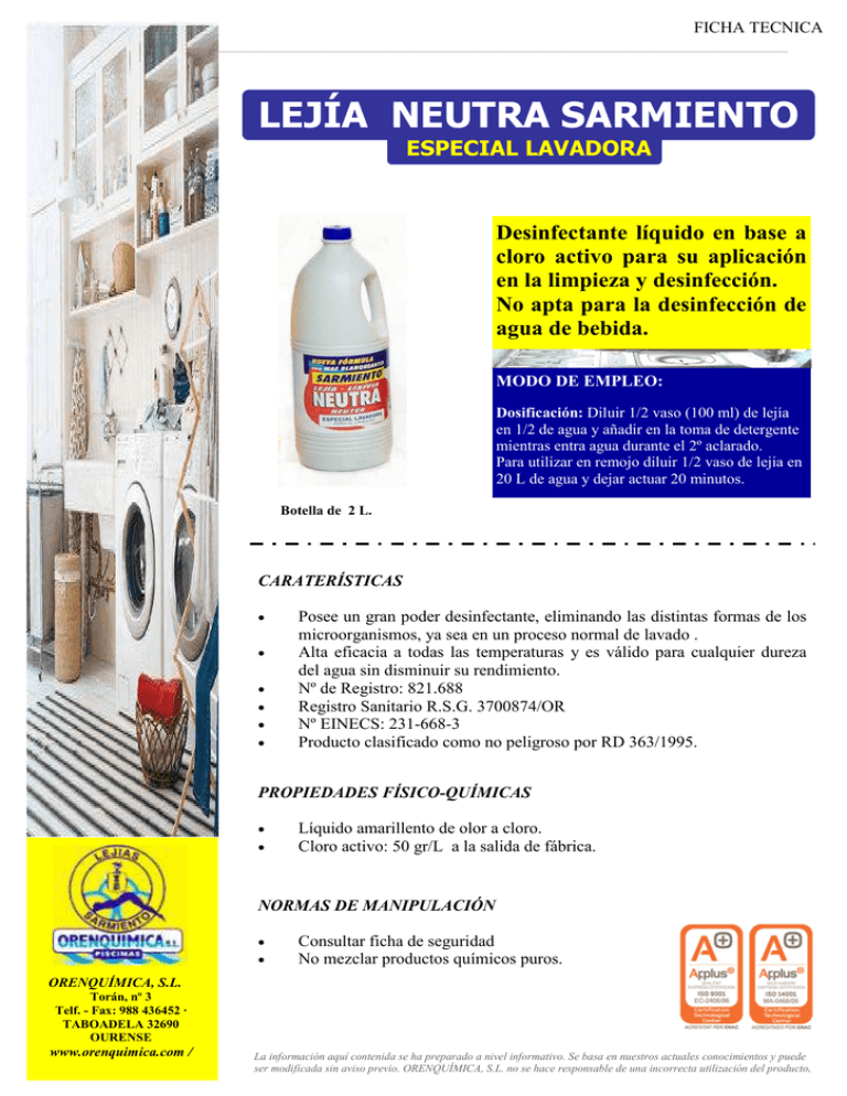 FICHA DE SEGURIDAD Lejia SARMIENTO NEUTRA Manualzz