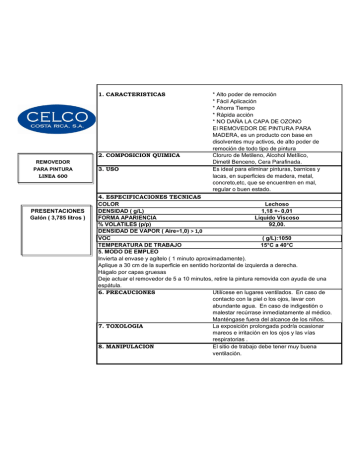 Especificaciones técnicas Removedor | Manualzz