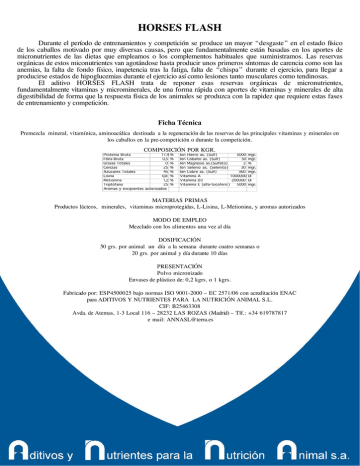 HORSES FLASH - Aditivos y Nutrientes para la Nutrición Animal, SL | Manualzz HORSES FLASH - Aditivos y Nutrientes para la Nutrición Animal, SL | Manualzz