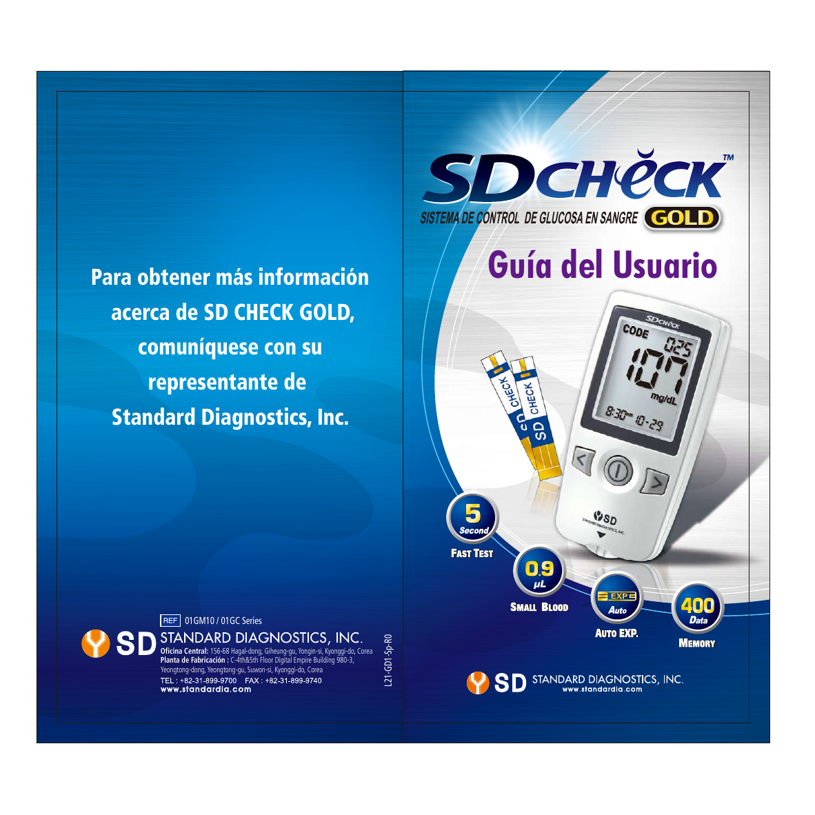 Glucómetro medidor de glucosa SD-check, marca SD - Standar Diagnostics,  SDD-01GC10