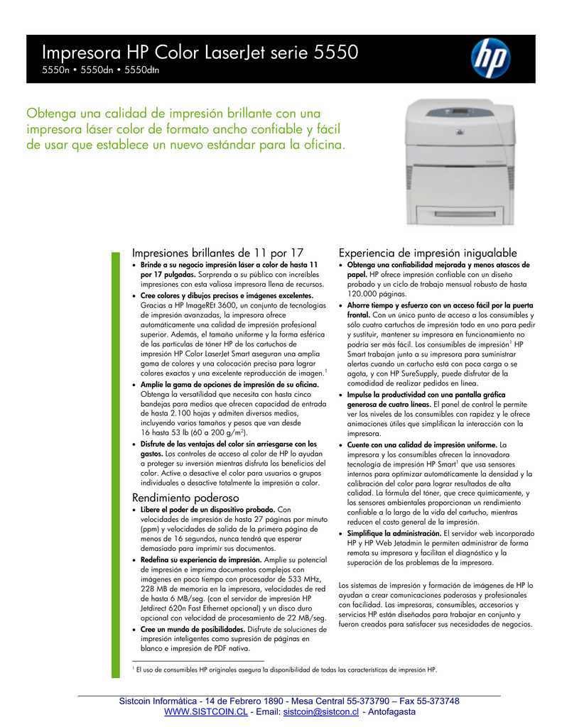 Impresora HP Color LaserJet serie 5550 | Manualzz